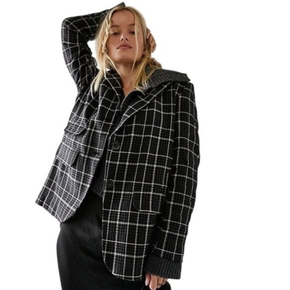 FREE PEOPLE /WTF plaid bowie blazer Sz S NEW - Picture 1 of 10